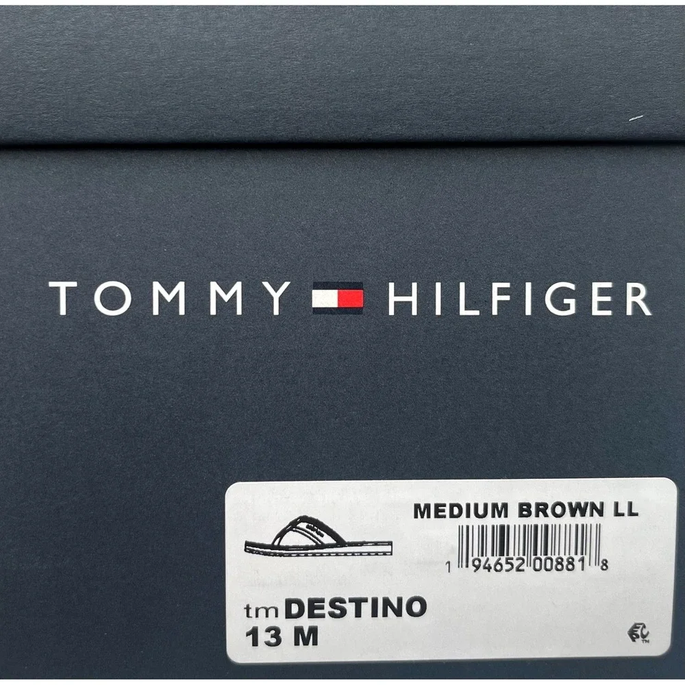 Tommy Hilfiger Mens Destino Thong Sandal Size 13 Brown Faux Leather Flexible